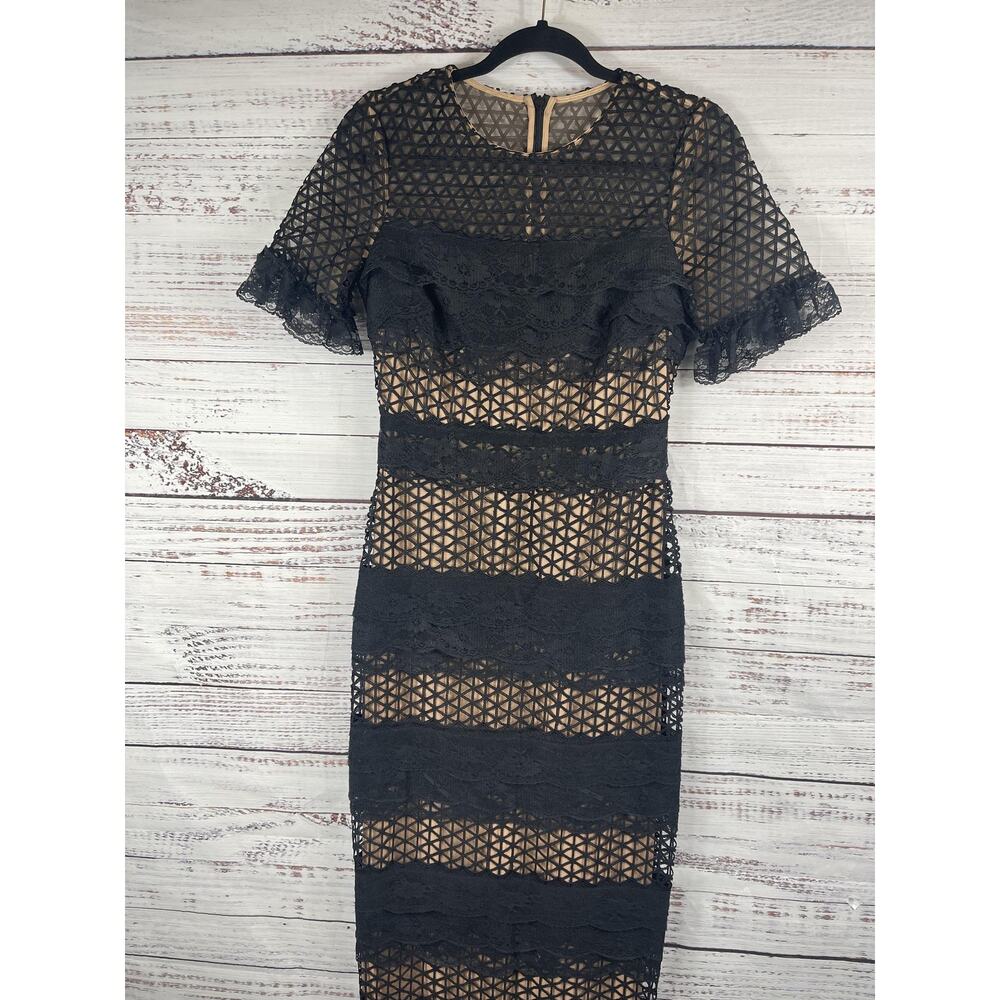 Belle Badgley Mischka Dress Women's 2 Black Gabrielle Gown Lace Midi Formal New - Picture 2 of 10